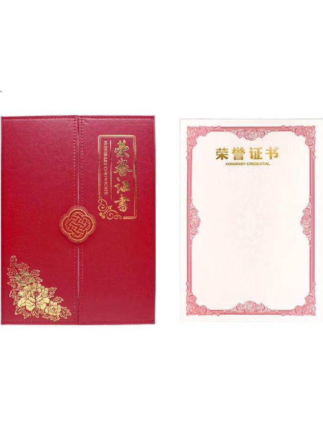Lison A4 High-Quality Honor Appointment Letter Cover, Tri-Fold Leather Vertical Appointment Certificate, With 2 Inner Pages, Single Book Red - Image 1