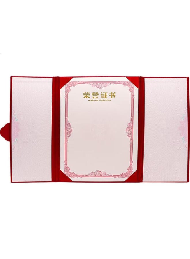 Lison A4 High-Quality Honor Appointment Letter Cover, Tri-Fold Leather Vertical Appointment Certificate, With 2 Inner Pages, Single Book Red - Image 2