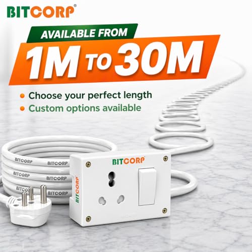 BITCORP 16A Heavy Duty Power Extension Board with Switches with 1 Socket 1 Switch, 3500W, 4 Meter 2.5mm Electric Cord for AC, Refrigerator, EV Charger, Washing Machine, Geyser - Image 3