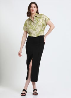 Dennis Lingo Light Olive Relaxed Fit Printed Shirt for Women - Poly Satin Crepe, Half Sleeves, Spread Collar, Casual, Wash  - Image 5