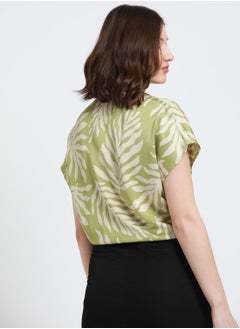 Dennis Lingo Light Olive Relaxed Fit Printed Shirt for Women - Poly Satin Crepe, Half Sleeves, Spread Collar, Casual, Wash  - Image 3