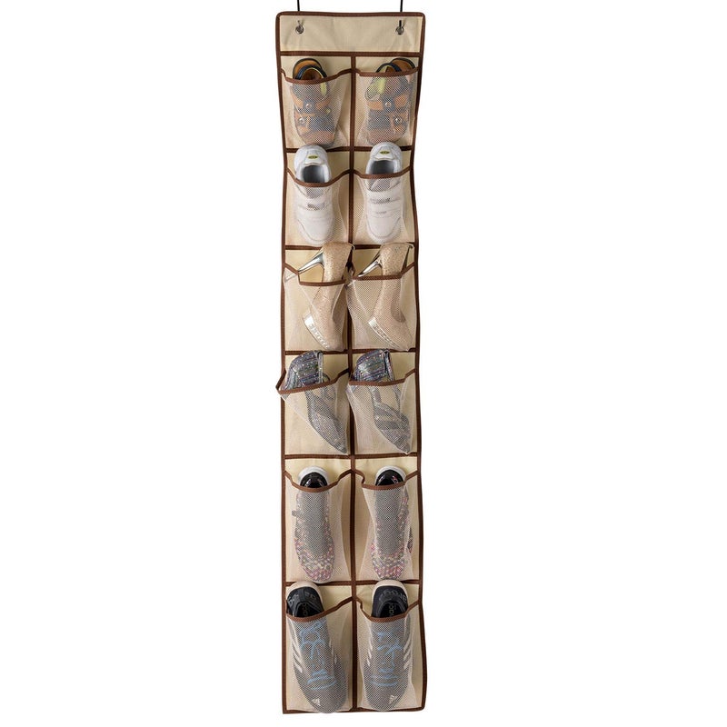 KEEPJOY Over The Door Shoe OrganizerHanging Shoe Organizer 12 Mesh Pockets Shoe Organizer for ClosetWorks Well for Men and Woman Kids Shoes Storage 575126inchBeige