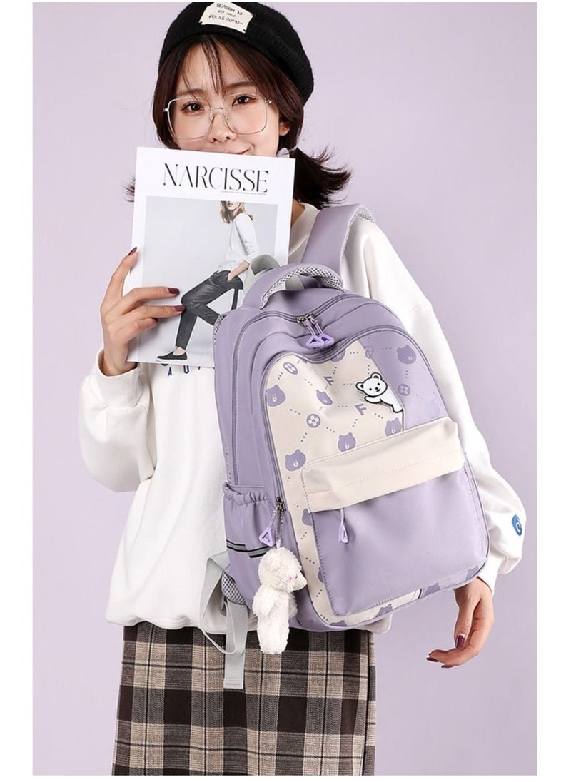 MIXDE - Backpack Waterproof Book Bag with Compartments for Teen Girl Kid Students Large Capacity and Reflective Strip Purple - Image 1