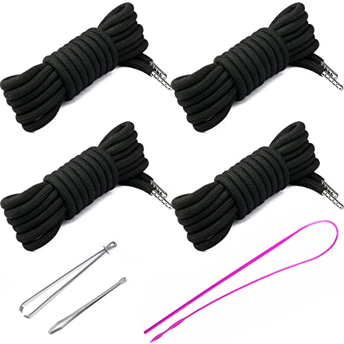 Anjpuy 4 Pcs 53'' Drawstring Cords Replacement Drawstrings in 10 Colors facor,with 3 Style Easy Threader for Sweatpants Shorts Pants Hoodies(Black) - Image 1