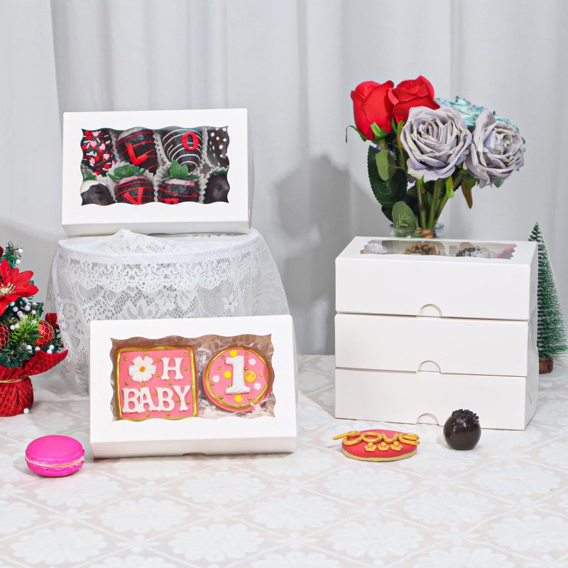 TEMLQPACK 25pcs 7x4.3x2 Inches White Chocolate Covered Strawberries Cookies Cakesickle Chocolate Truffle Treat Cake Pop Bakery Boxes for Christmas Valentine's - Image 2
