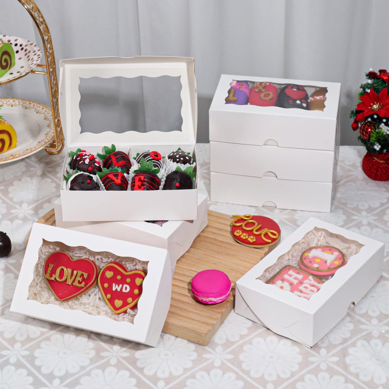 TEMLQPACK 25pcs 7x4.3x2 Inches White Chocolate Covered Strawberries Cookies Cakesickle Chocolate Truffle Treat Cake Pop Bakery Boxes for Christmas Valentine's - Image 5