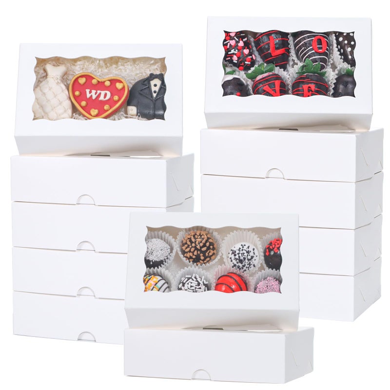 TEMLQPACK 25pcs 7x4.3x2 Inches White Chocolate Covered Strawberries Cookies Cakesickle Chocolate Truffle Treat Cake Pop Bakery Boxes for Christmas Valentine's - Image 1
