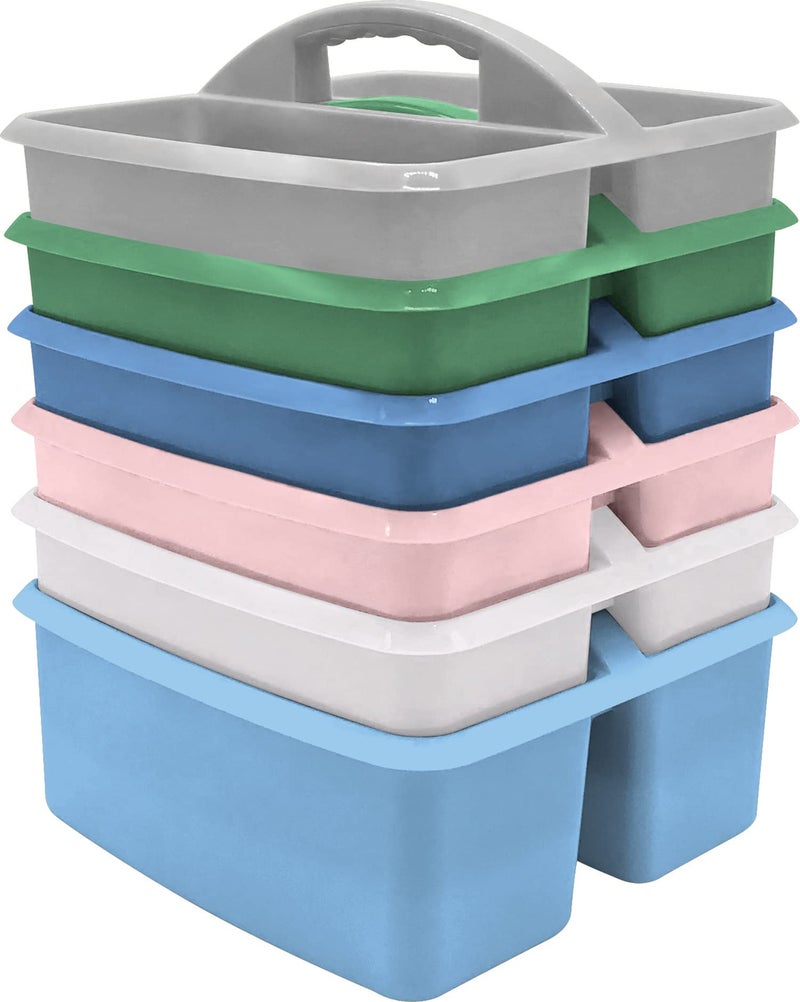 Teacher Created Resources Soft Colors Portable Plastic Storage Caddy 6Pack for Classrooms Kids Room and Office Organization 3 Compartments - Image 2