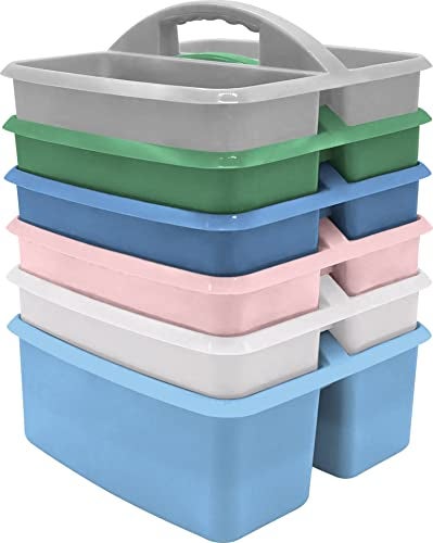 Teacher Created Resources Soft Colors Portable Plastic Storage Caddy 6Pack for Classrooms Kids Room and Office Organization 3 Compartments - Image 1