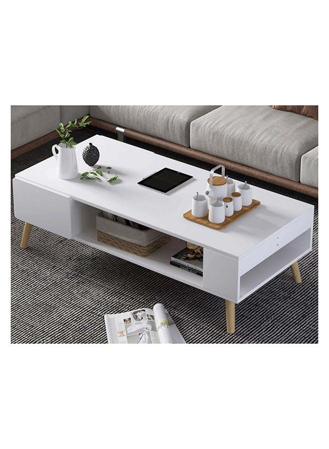 DANUBE HOME طاولة قهوة أدونيا متعددة الوظائف لغرفة المعيشة، طاولة مركزية لتوفير المساحة، أثاث بتصميم حديث لغرفة المعيشة المنزلية، الطول 100 × العرض 53 × الارتفاع 42 سم، أبيض - Image 1