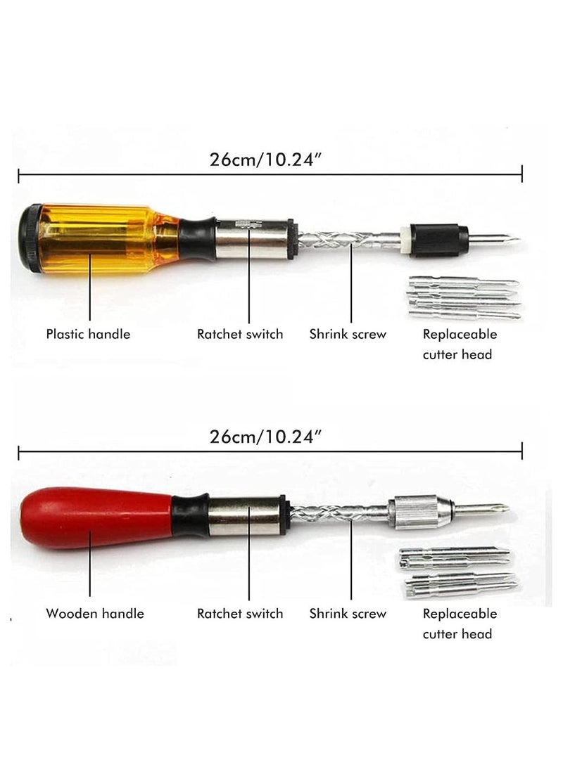 Push-Pull Ratchet Screwdriver, Semi-automatic Adjustment Spiral Ratchet Screwdriver with 5 Replaceable Heads - Easy Disassembly and Assembly in Life Use - Image 2