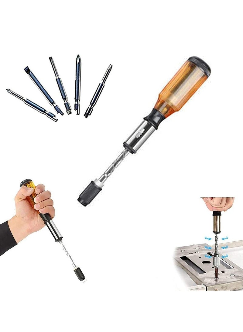 Push-Pull Ratchet Screwdriver, Semi-automatic Adjustment Spiral Ratchet Screwdriver with 5 Replaceable Heads - Easy Disassembly and Assembly in Life Use - Image 1
