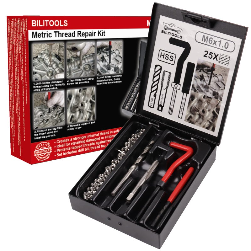 BILITOOLS طقم إصلاح لولبي M6x1.0 من BILITOOLS، طقم إصلاح حلزوني لمثقاب HSS متري - Image 1