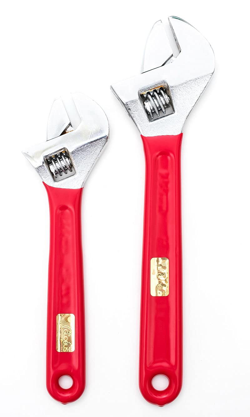 GLOBUS 1456 Forged Adjustable Steel Wrench Set - 8 Inches and 10 Inches, Chrome Finish with Soft PVC Grip (Pack of 2) - Image 1
