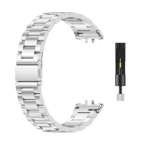 T TECLUSIVE Stainless Steel Metal Chain Strap Compatible for Galaxy Fit 3 | Metal Band Strap with Watch Strap Adjuster Tool for Galaxy Watch Fit 3 (Silver) - Image 1
