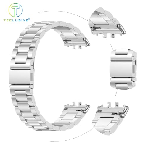 T TECLUSIVE Stainless Steel Metal Chain Strap Compatible for Galaxy Fit 3 | Metal Band Strap with Watch Strap Adjuster Tool for Galaxy Watch Fit 3 (Silver) - Image 2