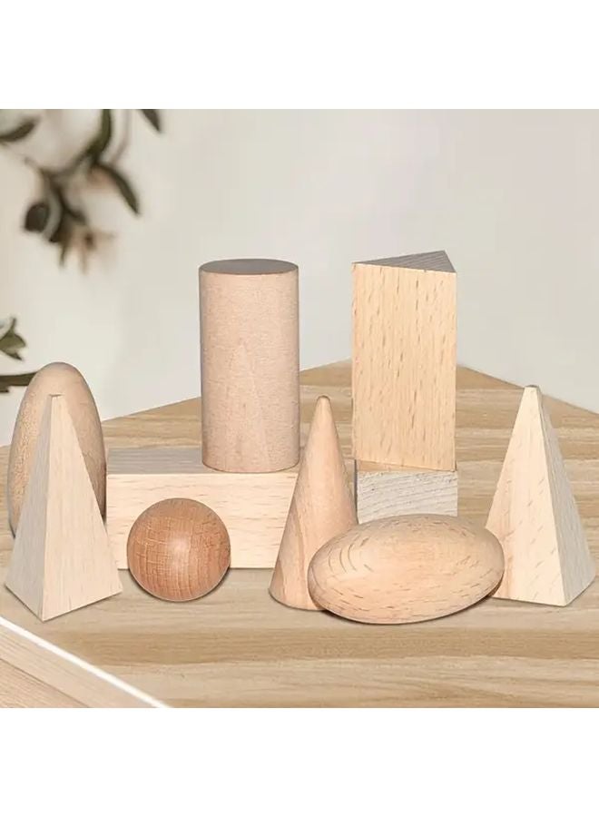 مجموعة مكعبات البناء الهندسية الزرقاء 10 قطع، أشكال رياضية خشبية، أدوات تعليمية حسية - Image 2