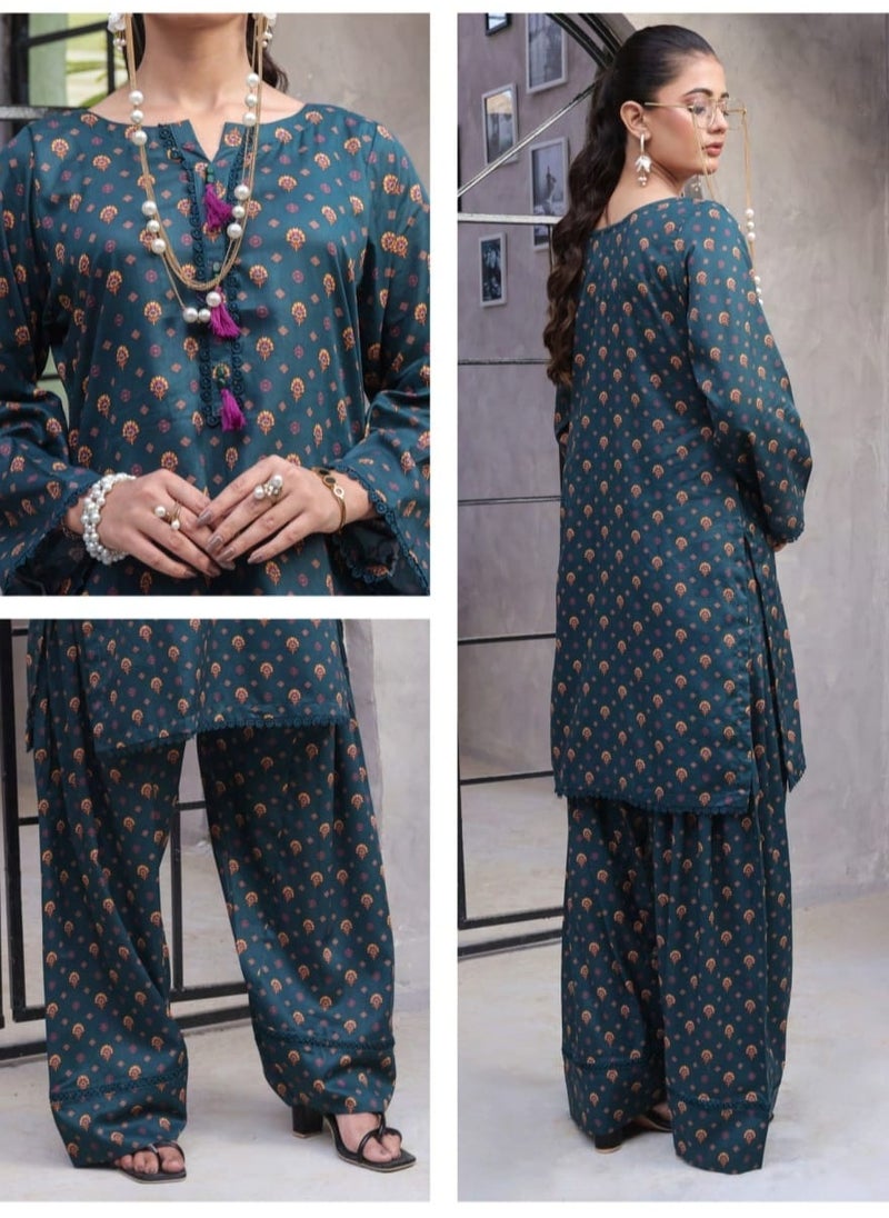 SAPHRON Retro – Stitched Luxury –Pakistani Digital Lawn 2PC with Farshi Shalwar  - Image 2