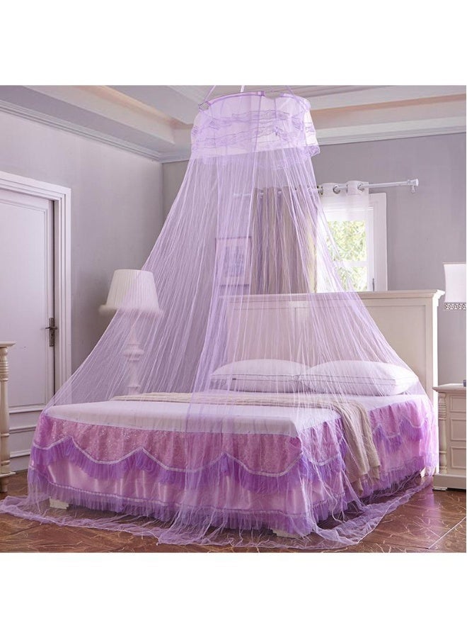 Anti-Mosquito Net With High Circular Ceiling Dome Polyester With Adhesive Hook Purple - Image 1