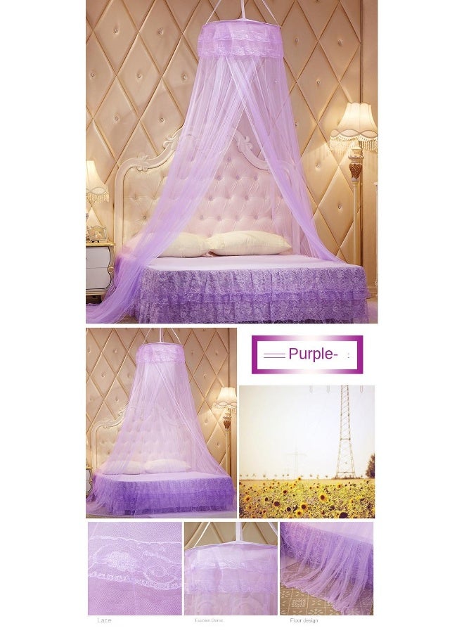 Anti-Mosquito Net With High Circular Ceiling Dome Polyester With Adhesive Hook Purple - Image 2