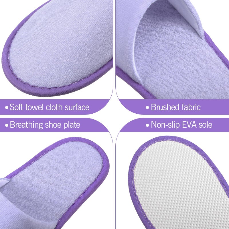 Geyoga 24 Pairs Disposable Slippers for Guests Bulk 2 Size Cotton Hotel Spa House Slippers for Graduation Wedding Party Shoeless Home Travel Individually Wrapped (White, Black, Pink, Purple, US Footwear Size System, Adult, Women, Alpha, Medium, Medium) - Image 5