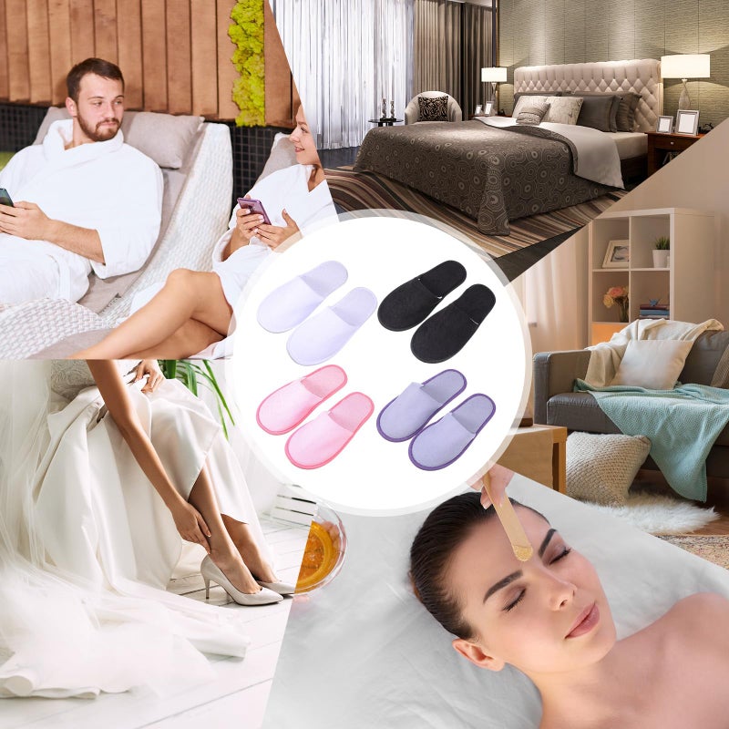 Geyoga 24 Pairs Disposable Slippers for Guests Bulk 2 Size Cotton Hotel Spa House Slippers for Graduation Wedding Party Shoeless Home Travel Individually Wrapped (White, Black, Pink, Purple, US Footwear Size System, Adult, Women, Alpha, Medium, Medium) - Image 2