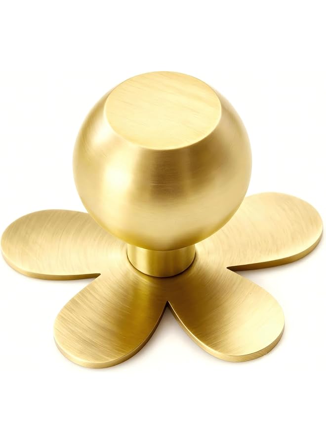 S-TOP 4 Pcs Solid Brass Cabinet Knobs, for Kitchen, Bathroom, Vanity, Modern Decorative Flower Design Drawer Pulls with Backplate, Durable Brass Hardware for Cabinets & Dressers, Gold - Image 1