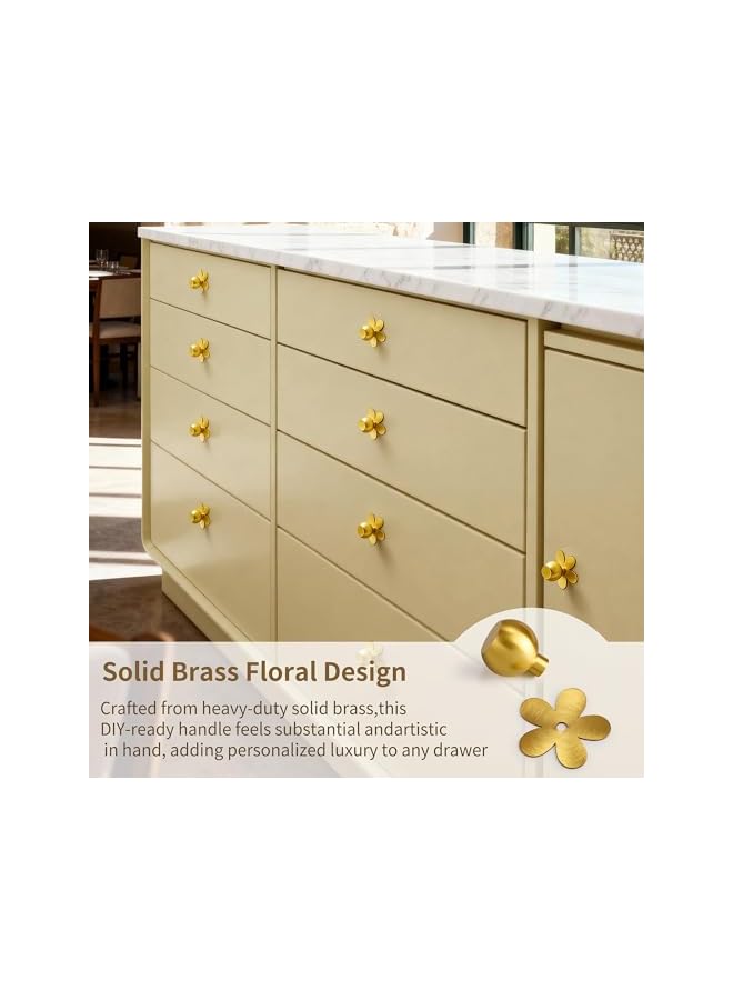 S-TOP 4 Pcs Solid Brass Cabinet Knobs, for Kitchen, Bathroom, Vanity, Modern Decorative Flower Design Drawer Pulls with Backplate, Durable Brass Hardware for Cabinets & Dressers, Gold - Image 2