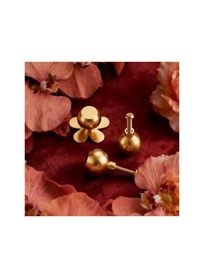 S-TOP 4 Pcs Solid Brass Cabinet Knobs, for Kitchen, Bathroom, Vanity, Modern Decorative Flower Design Drawer Pulls with Backplate, Durable Brass Hardware for Cabinets & Dressers, Gold - Image 3