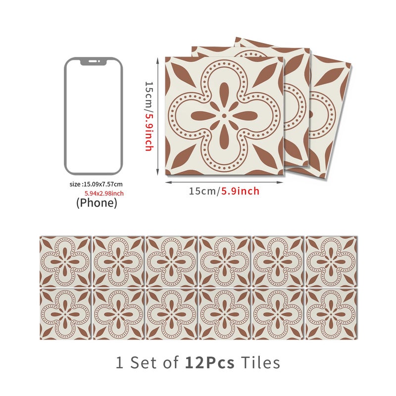 VICCI 12Pcs Tile Sticker Self Adhesive Wall Decals Peel and Stick Kitchen Backsplash Waterproof Wall Stickers 5.9x5.9 inch - Image 4