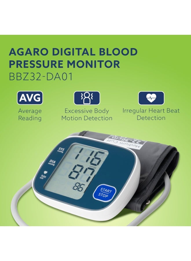 AGARO Automatic Portable Digital Blood Pressure Monitor, Upper Arm BP Machine with Large LCD Display, Adjustable Upper Arm Cuff, Accurate BP & Pulse Monitoring for Home Use - Image 2