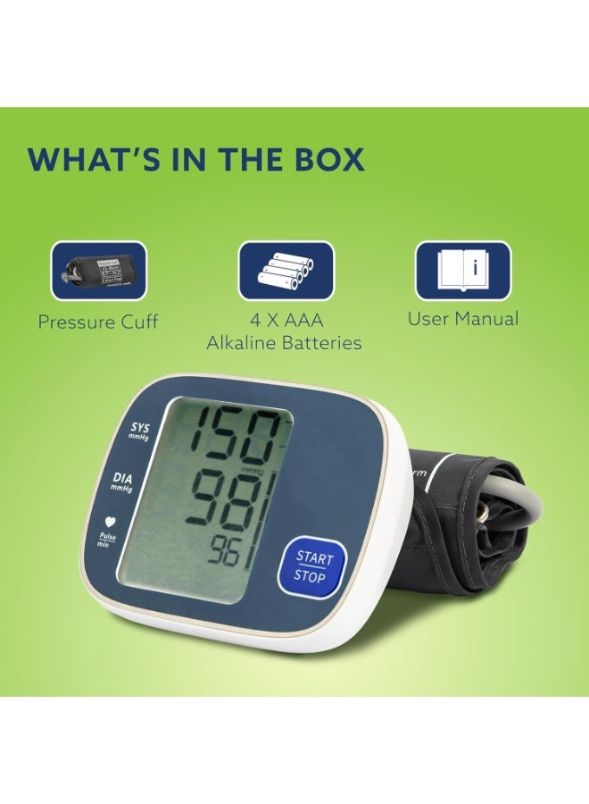 AGARO Automatic Portable Digital Blood Pressure Monitor, Upper Arm BP Machine with Large LCD Display, Adjustable Upper Arm Cuff, Accurate BP & Pulse Monitoring for Home Use - Image 4