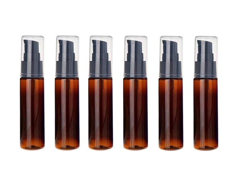 6 قطع زجاجات مضخة لوشن بلاستيكية فارغة قابلة لإعادة التعبئة سعة 30 مل/1 أونصة حاويات تخزين عينة مكياج محمولة (بني)