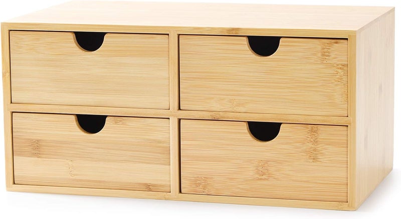 Wisuce Bamboo Desk Organizer - Mini Desktop Drawer Tabletop Storage Organization Box for Office Home Toiletries Supplies, No Assembly Required (4 Drawer) - Image 1