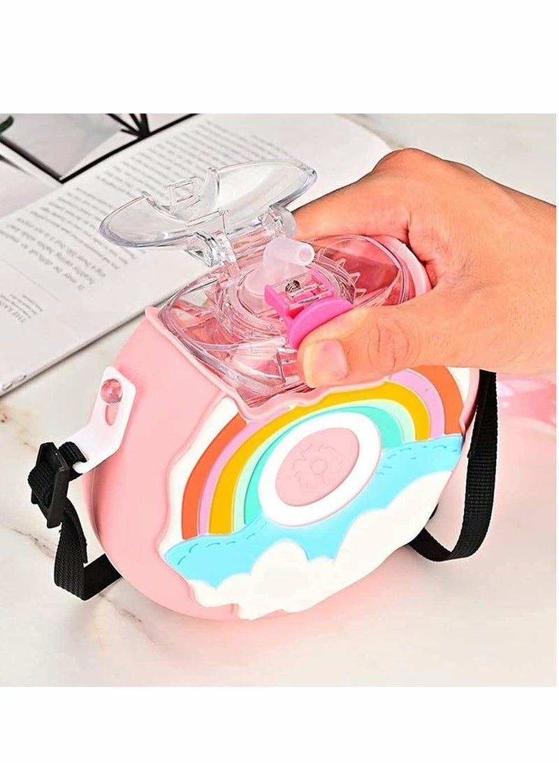 KASTWAVE Water Bottl, Kids Water Bottle Tritan BPA-Free Donut-Shaped Water Bottl, 380ml Kettle Seal Leakproof Anti-Fall Soft Silicone Straw   Water Bottles for Toddlers Girls and Boys Red - Image 2