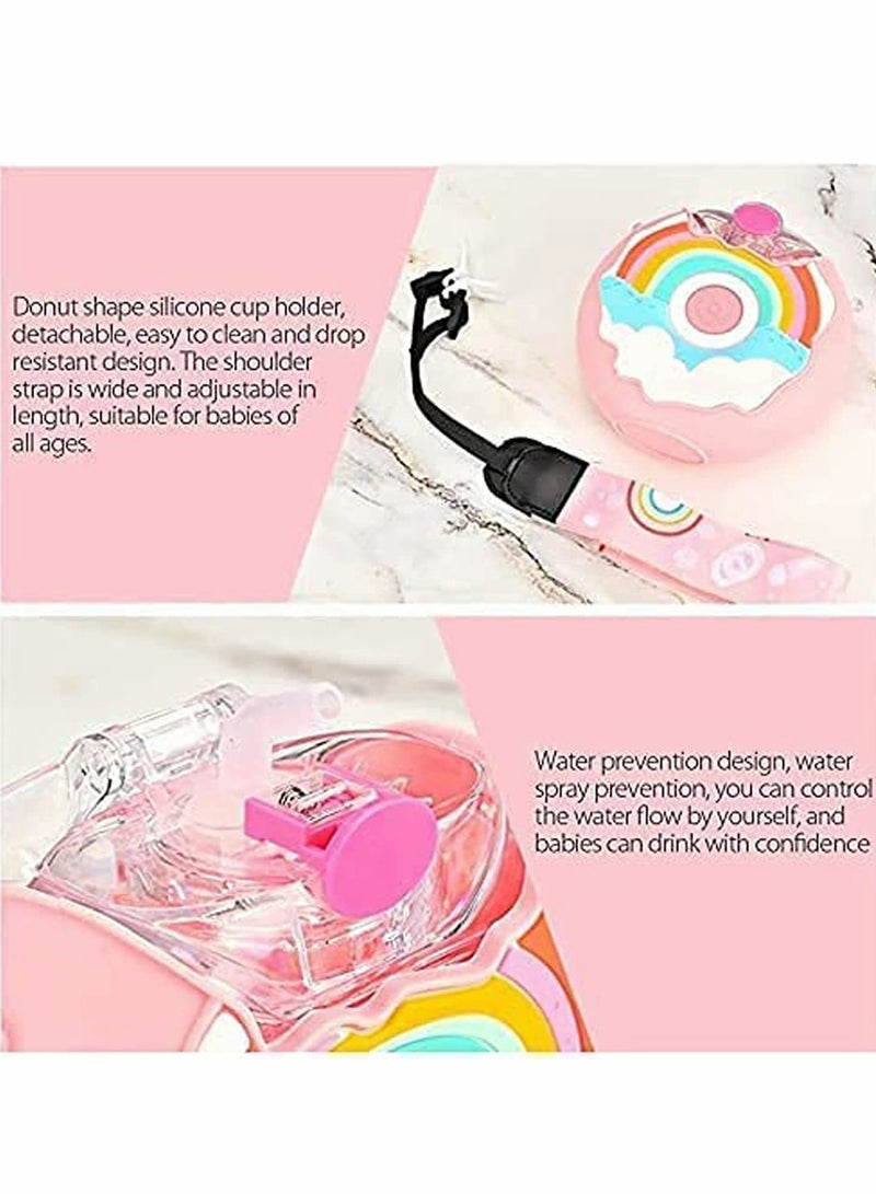 KASTWAVE Water Bottl, Kids Water Bottle Tritan BPA-Free Donut-Shaped Water Bottl, 380ml Kettle Seal Leakproof Anti-Fall Soft Silicone Straw   Water Bottles for Toddlers Girls and Boys Red - Image 5