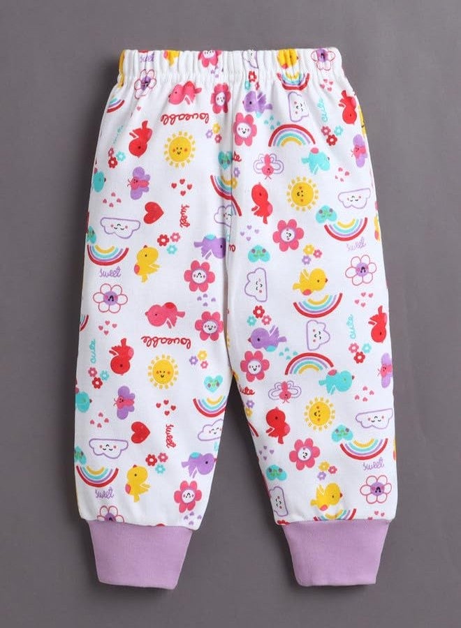 BUMZEE طقم بيجاما وعباءة قطنية بأكمام طويلة ورقبة دائرية بنقشة حيوانية من BUMZEE للبنات الصغيرات - أبيض ولافندر - من 3 إلى 6 أشهر (Peb11233C-wht) - Image 5