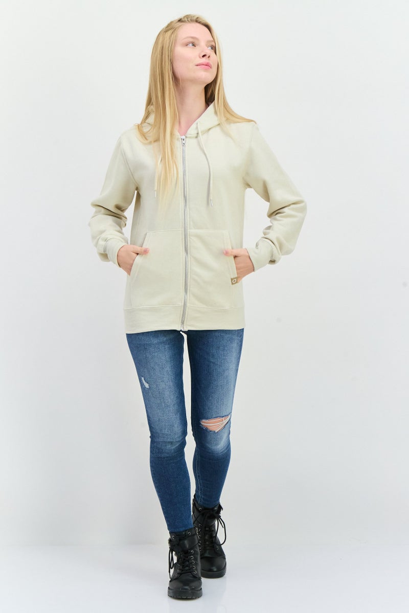 JUICE Women Solid Long Sleeves Hooded Sweatshirt, Off White - Image 4