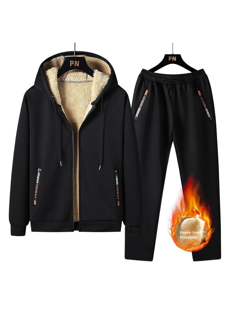 Generic Mens Thick Fleece Winter Tracksuit Set black toe  - Image 2