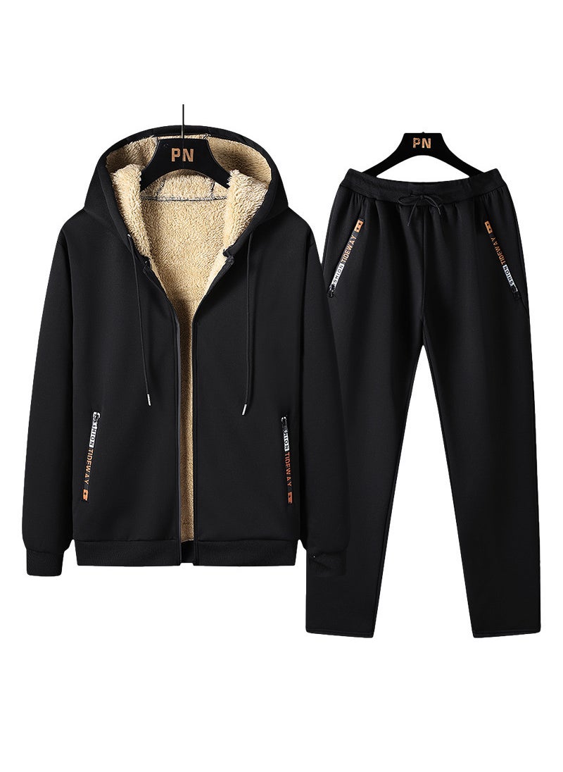 Generic Mens Thick Fleece Winter Tracksuit Set black toe  - Image 3