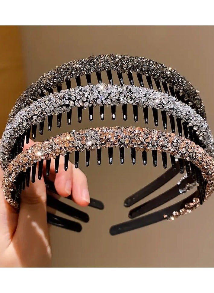 3pcs Sparkling Teethed Hairbands for Girls – Resin, Stylish Black & Clear Teeth Design, All-Season Hair Accessory - Image 1