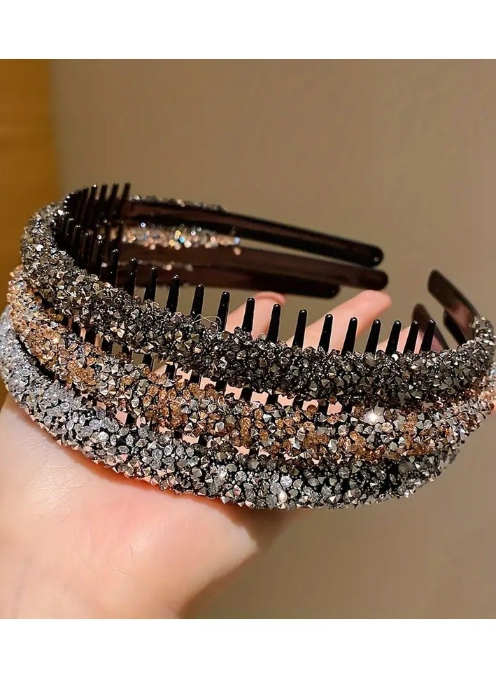 3pcs Sparkling Teethed Hairbands for Girls – Resin, Stylish Black & Clear Teeth Design, All-Season Hair Accessory - Image 2