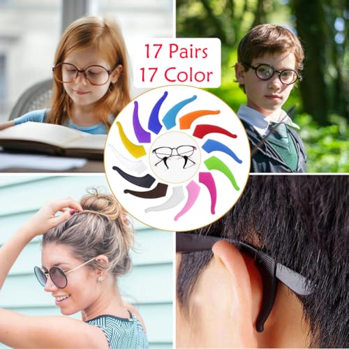 YINGFENG 17 Pairs Multicolored Anti-slip Eyeglass Ear Grips Hook, Kids and Adults Sport Eyeglass Strap Holder, Eyewear Retainer with Box, Silicone Anti Slip Holder for Glasses for Eyeglass Temple Tip - Image 2