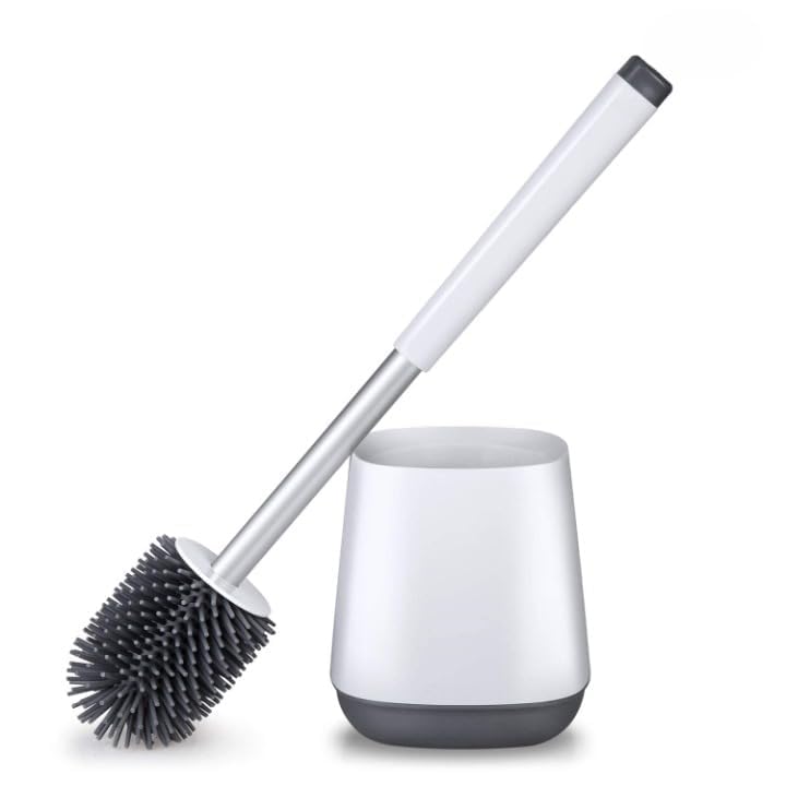 Hidak Square Shepe Basket Holder Toilet Brush and Silicone Wall Mount Long Toilet Brush Ventilated Holder Toilet Bowl Brush Deep Cleaning Sturdy Toilet Bowl Brush Set for Bathroom