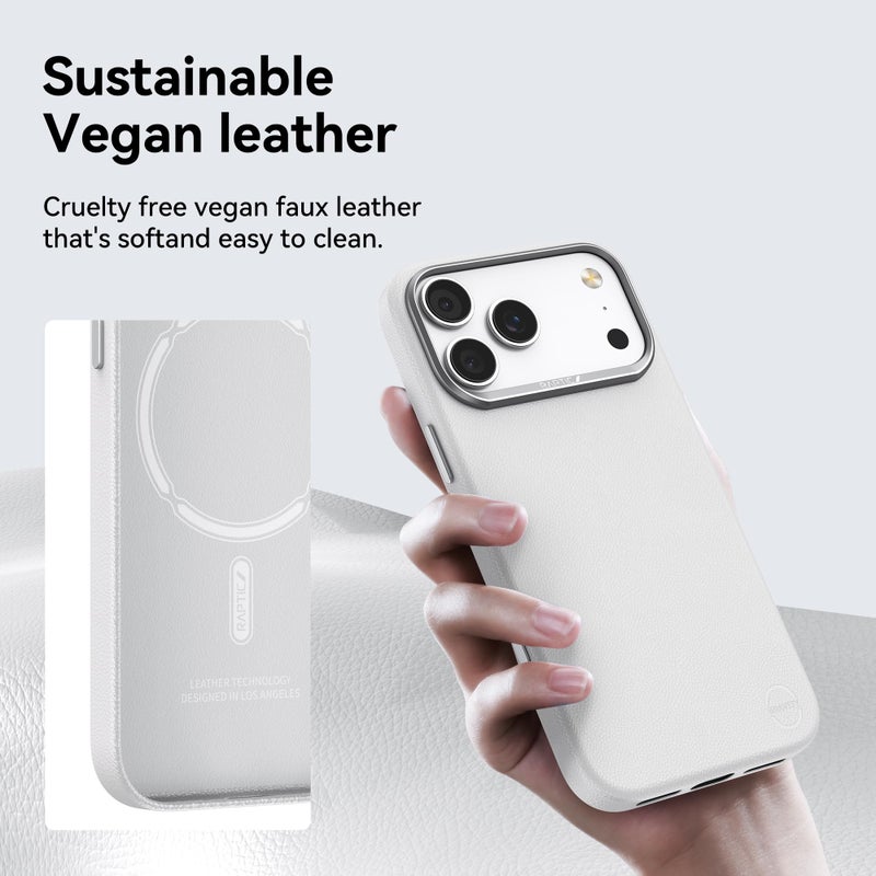 RAPTIC Feather-Luxe Leather Case Compatible with iPhone 17 Pro Max 6.9" - Compatible with Magsafe & Wireless Charging, Aluminum Control Buttons, Dual-Layer Construction, White - Image 3