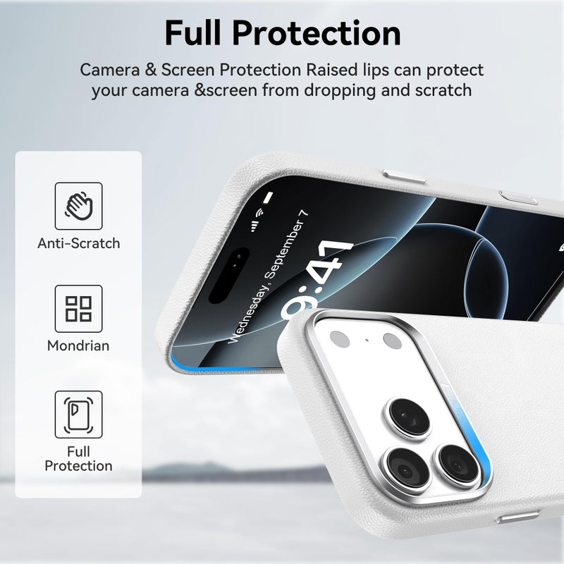 RAPTIC Feather-Luxe Leather Case Compatible with iPhone 17 Pro Max 6.9" - Compatible with Magsafe & Wireless Charging, Aluminum Control Buttons, Dual-Layer Construction, White - Image 2