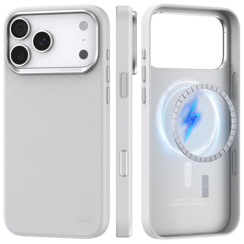 RAPTIC Feather-Luxe Leather Case Compatible with iPhone 17 Pro Max 6.9" - Compatible with Magsafe & Wireless Charging, Aluminum Control Buttons, Dual-Layer Construction, White - Image 1