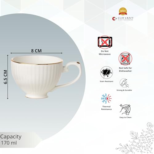 Clay Craft Julie Impression 15-Piece Fine Ceramic Tea Set – Includes Teapot with Lid, Cups, Saucers, Milk and Sugar Pots – Elegant White Design for Tea Partie - Image 3