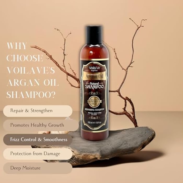 VoilaVe Moroccan Argan Oil Shampoo, Sulfate-Free Shampoo for Hair Growth, Hydrating & Repairing Shampoo for Dry, Damaged, Curly Hair & Scalp, Moisturizing Shampoo for Men & Women, All Hair Types - 8oz - Image 2