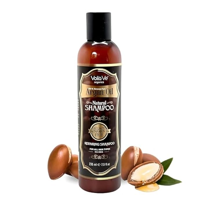 VoilaVe Moroccan Argan Oil Shampoo, Sulfate-Free Shampoo for Hair Growth, Hydrating & Repairing Shampoo for Dry, Damaged, Curly Hair & Scalp, Moisturizing Shampoo for Men & Women, All Hair Types - 8oz - Image 1